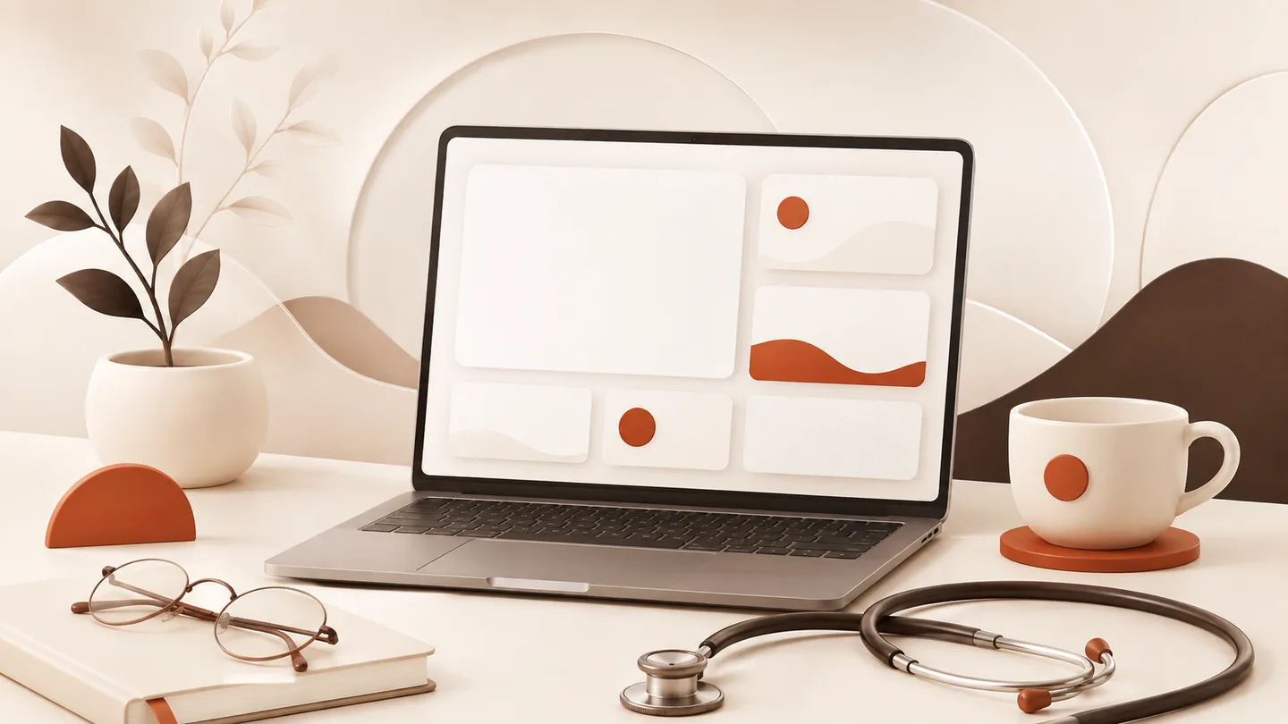 A practice site open on a laptop beside a stethoscope